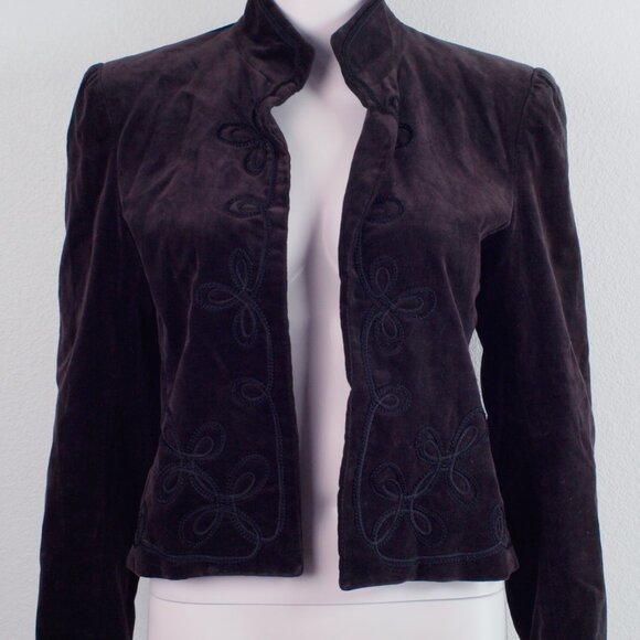 Vintage Ellen Tracy Velvet Embroidered Jacket 80s Brown Size 10 - Picture 4 of 10